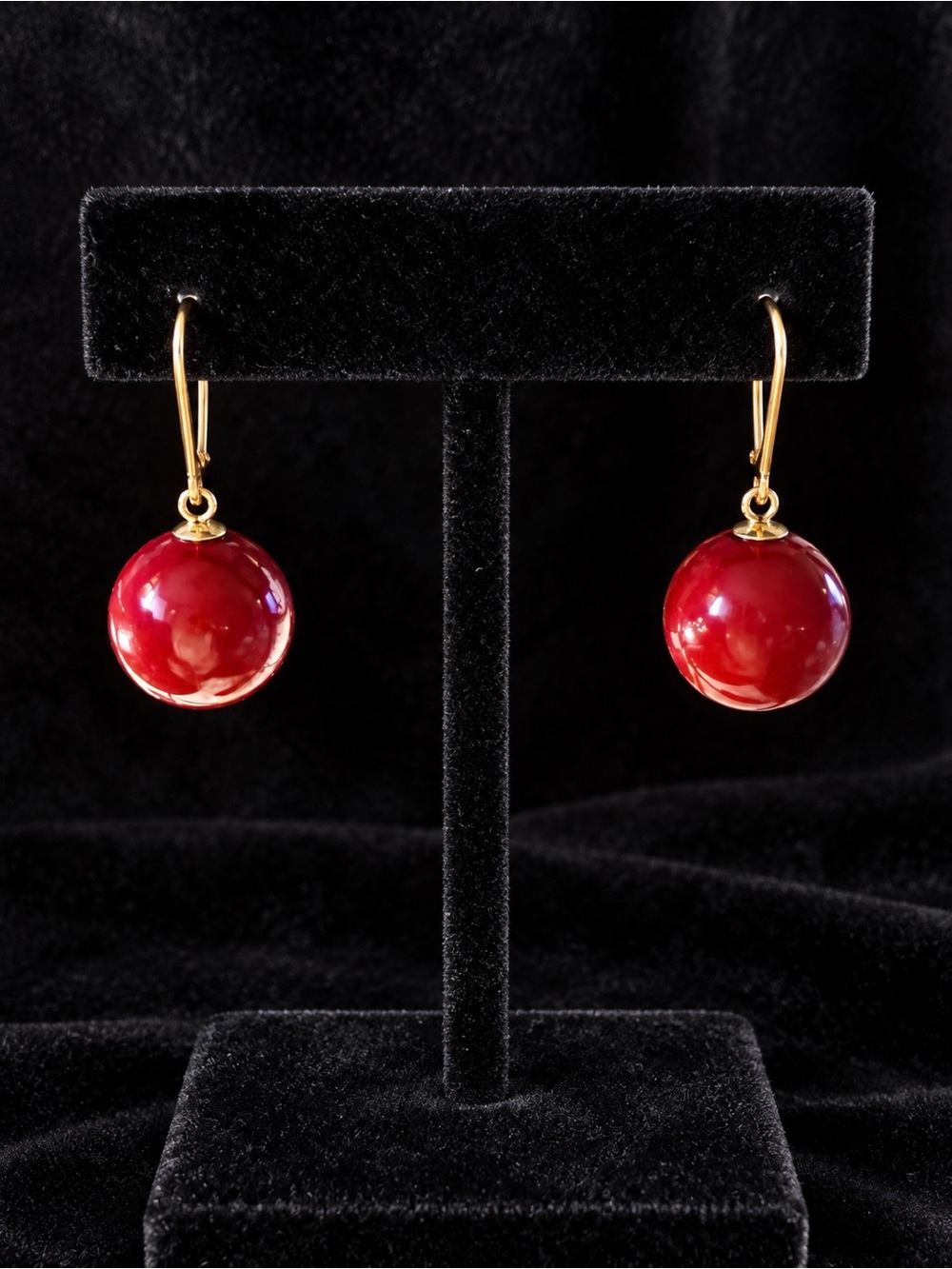 Dark Red Bead Drop Earrings